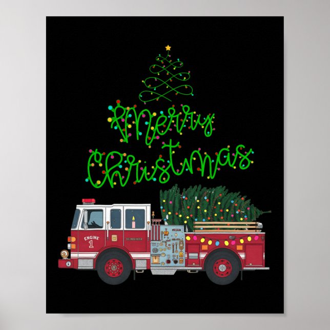 Poster Feliz Natal Firecaminhão Xmas Tree Leva Meninos Pa (Frente)