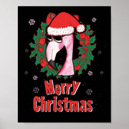 Poster Feliz Natal Flamingo Santa Hat Óculos de sol