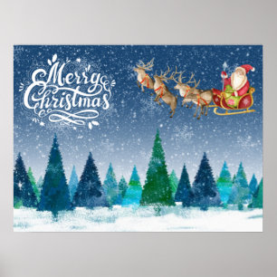 Poster Feliz Natal Floresta de Neve e Papais noeis em Sle
