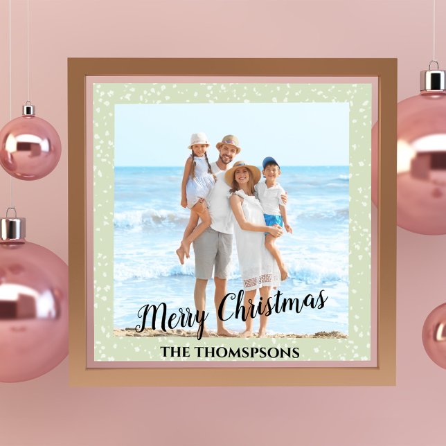 Poster Feliz Natal Foto de Caligrafia Verde (Merry Christmas calligraphy script whimsical photo poster )