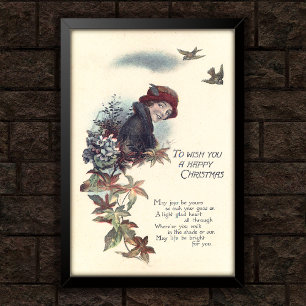 Poster Feliz Natal Garota Vintage 1920 Saudação