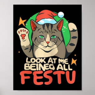 Poster Feliz Natal Gato Olhe Para Mim Sendo Festivo