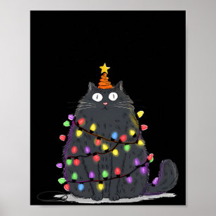Poster Feliz Natal Gatos Meowy Amantes de Árvore Fofo Cat