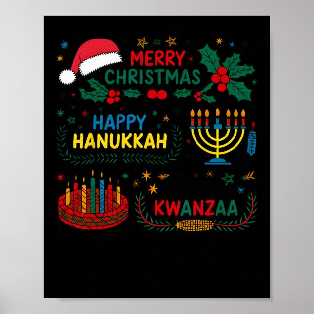 Poster Feliz Natal Hanukkah E Feliz Kwanzaa (Frente)