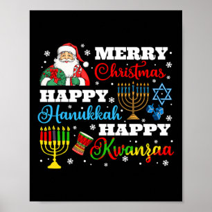 Poster Feliz Natal Hanukkah Kwanzaa judeu Afro Holid