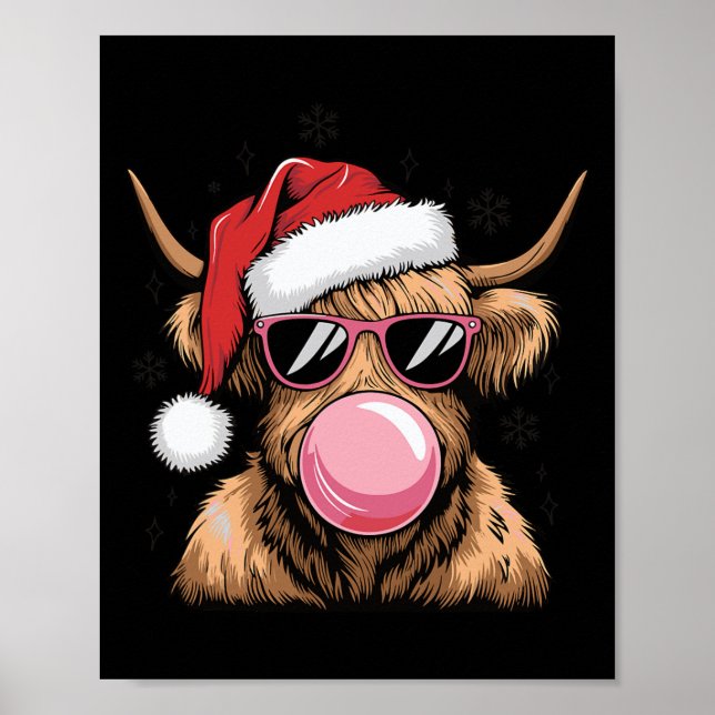 Poster Feliz Natal Highland Cow Design Xmas Cow Lover (Frente)