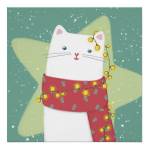 Póster Feliz Natal: Ilustração de Gato