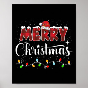 Poster Feliz Natal Luz Vermelha Santa Hat Família Xmas M