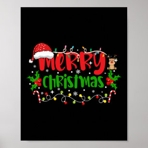 Poster Feliz Natal Luz Vermelha Santa Hat Família Xmas M