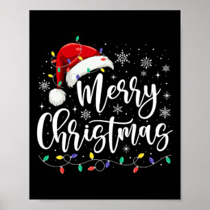 Poster Feliz Natal Luz Vermelha Santa Hat Família Xmas M