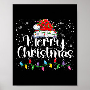 Poster Feliz Natal Luz Vermelha Santa Hat Família Xmas M