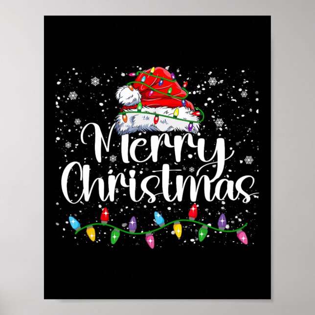 Poster Feliz Natal Luz Vermelha Santa Hat Família Xmas M (Frente)