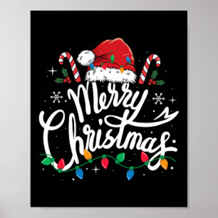Poster Feliz Natal Luz Vermelha Santa Hat Família Xmas M