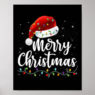 Poster Feliz Natal Luz Vermelha Santa Hat Família Xmas M