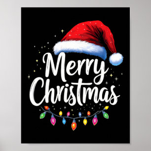 Poster Feliz Natal Luz Vermelha Santa Hat Família Xmas M