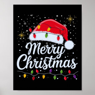 Poster Feliz Natal Luz Vermelha Santa Hat Família Xmas M