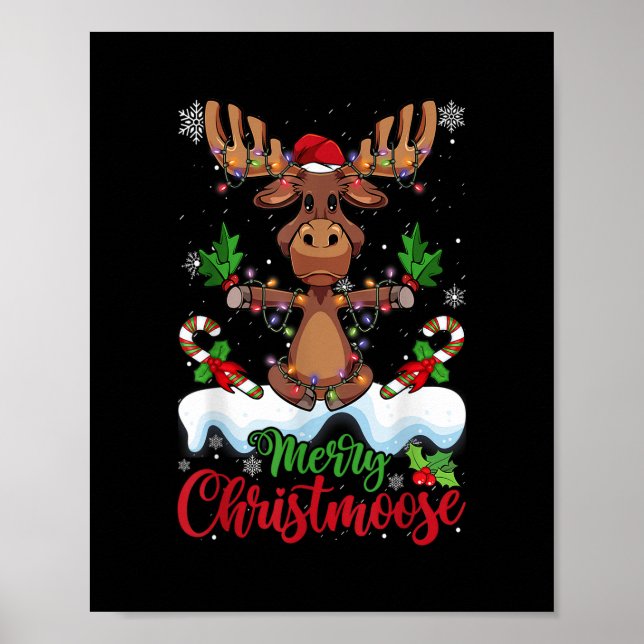 Poster Feliz Natal Luzes de Árvore do Mose de Natal (Frente)
