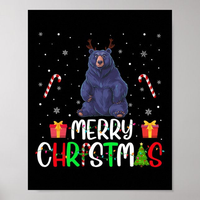 Poster Feliz Natal Luzes de Urso Reindeer Hat Pjs (Frente)