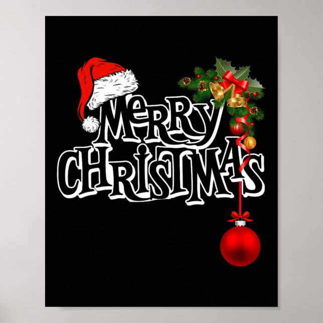 Poster Feliz Natal Luzes Santa Hat Família Xmas Homens W (Frente)