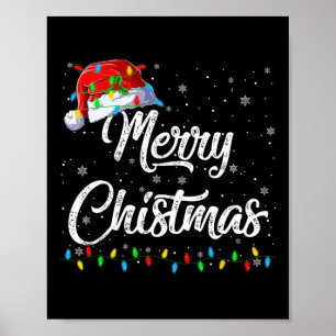 Poster Feliz Natal Luzes Santa Hat Família Xmas Homens W