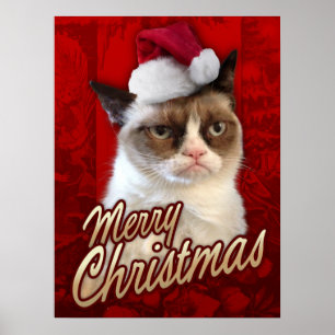 Póster Feliz Natal mal-humorado do gato