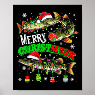 Poster Feliz Natal Musky Três Santas Muskie Pescador P