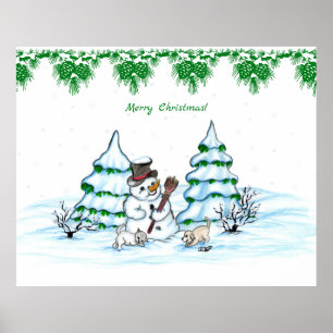 Poster Feliz Natal! Neve com Cat e Puppy