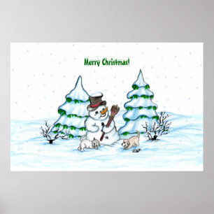 Poster Feliz Natal! Neve com Cat e Puppy