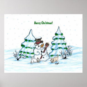Poster Feliz Natal! Neve com Cat e Puppy