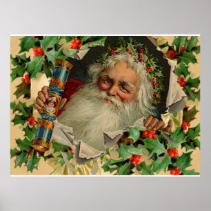 Poster Feliz Natal Pai Natal Claus Antiquado clássico