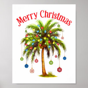 Poster Feliz Natal Palm Tree Light Havaiana Tropical