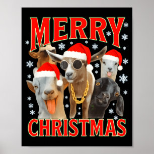 Poster Feliz Natal Papai Noel Cabra Engraçado Natal Cabra