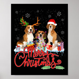 Poster Feliz Natal Papais noeis De Cachorro Reindeer Ligh