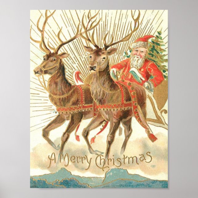 Poster Feliz Natal (Papais noeis e sua Reindeer) (Frente)