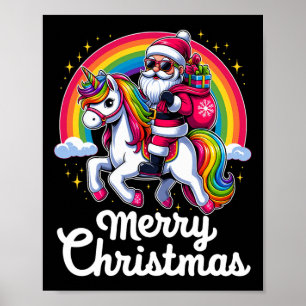 Poster Feliz Natal Papais noeis Unicorn Garotas Crianças