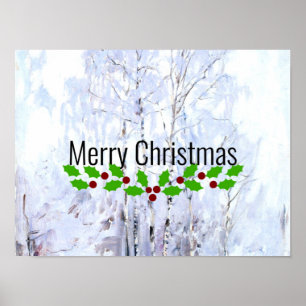 Poster Feliz Natal, Pássaros Congelados Cena de inverno