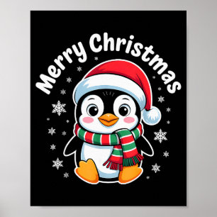 Poster Feliz Natal Pinguim Gorro de Papai Noel Fofo Inver