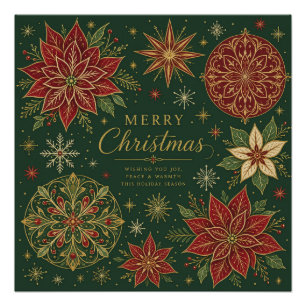 Póster Feliz Natal Poinsettia Mandala Ornamentada