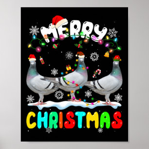 Poster Feliz Natal Pombo Lover Santa Hat Luzes de Natal