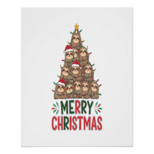 Póster Feliz Natal Preguiça Árvore