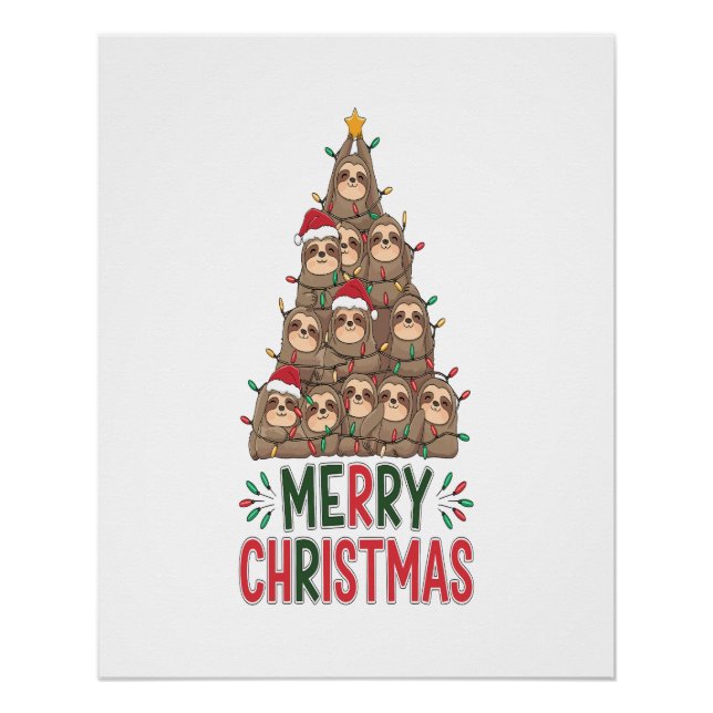 Póster Feliz Natal Preguiça Árvore (Frente)
