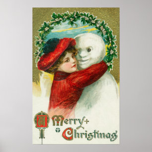 Póster Feliz Natal que abraça a cena do boneco de neve
