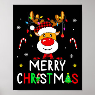 Poster Feliz Natal Red Santa Hat Reindeer Família Xmas
