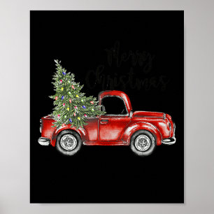 Poster Feliz Natal Red Truck Tree Família Engraçada