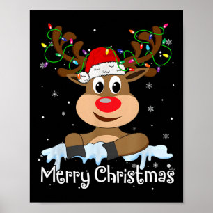 Poster Feliz Natal Reindeer Homens de Combinação Familiar