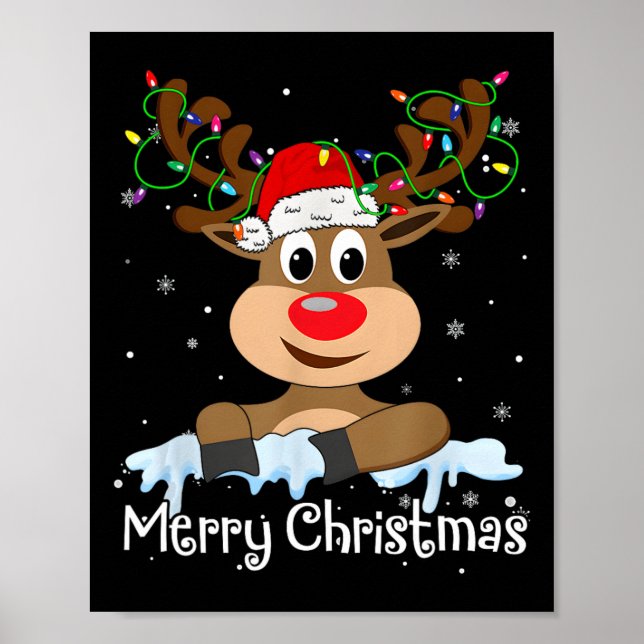 Poster Feliz Natal Reindeer Homens de Combinação Familiar (Frente)