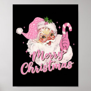 Poster Feliz Natal Rosa Papai Noel Vintage Retro Xma