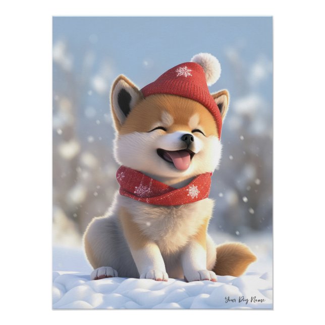 Póster Feliz Natal, Shiba Inu Dog Puppy 02 - Feliz Ch (Frente)