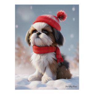 Póster Feliz Natal, Shih Tzu Dog Puppy 01 - Feliz Chr