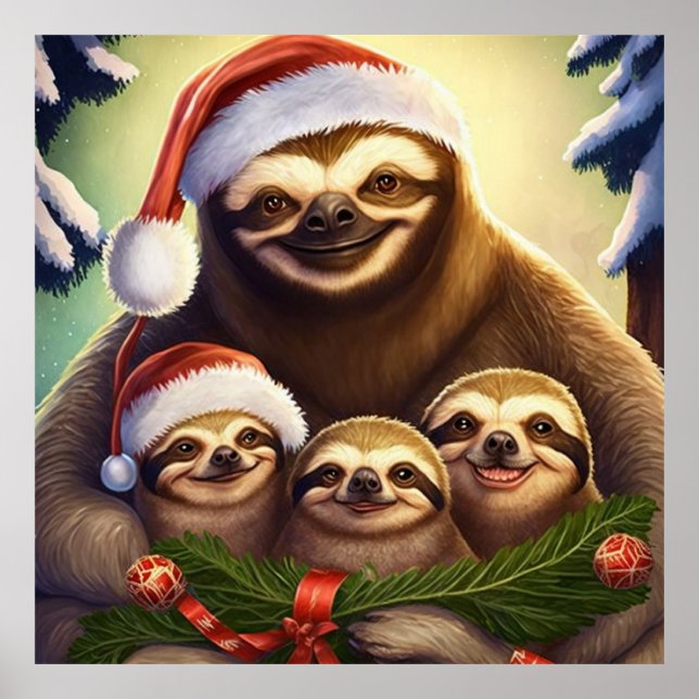 Poster Feliz Natal Sloths (Frente)